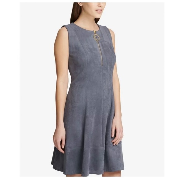 DKNY Faux Suede Fit Flare Scuba Dress Size 4 - Picture 2 of 13